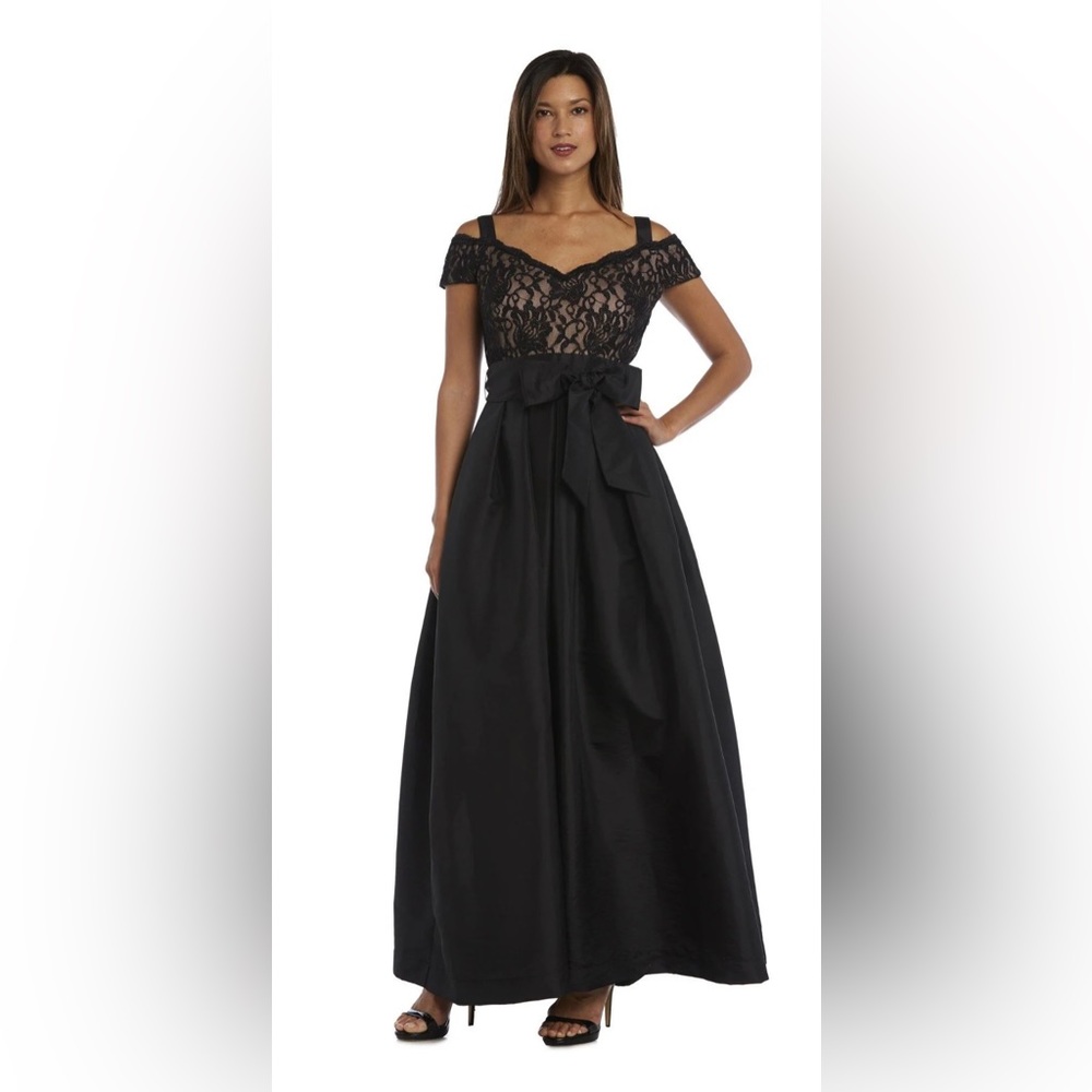 R&M Richards Women's One Piece Off The Shoulder Long Missy Ball Gown Dress